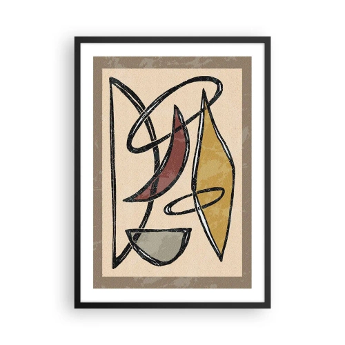 Pôster com moldura preta - Composição geométrica abstrata em tons de bege e preto - 50x70cm - Composição – arcos e ovais - Decoração de parede moderna para a sala de estar e quarto ARTTOR
