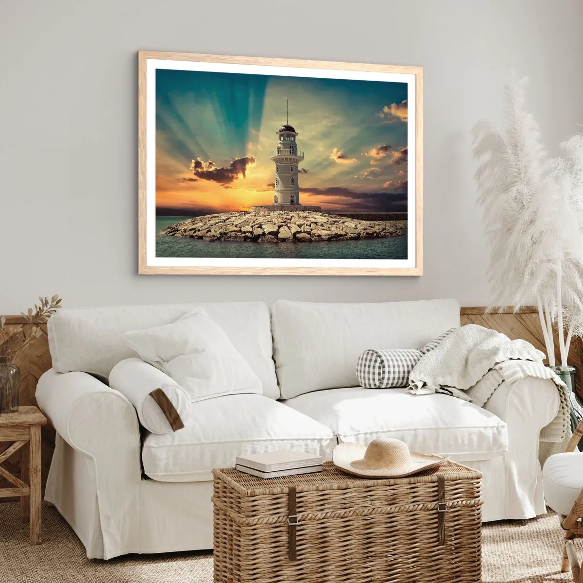 Pôster com moldura de carvalho claro - Luz - Bondade - Beleza - 100x70 cm