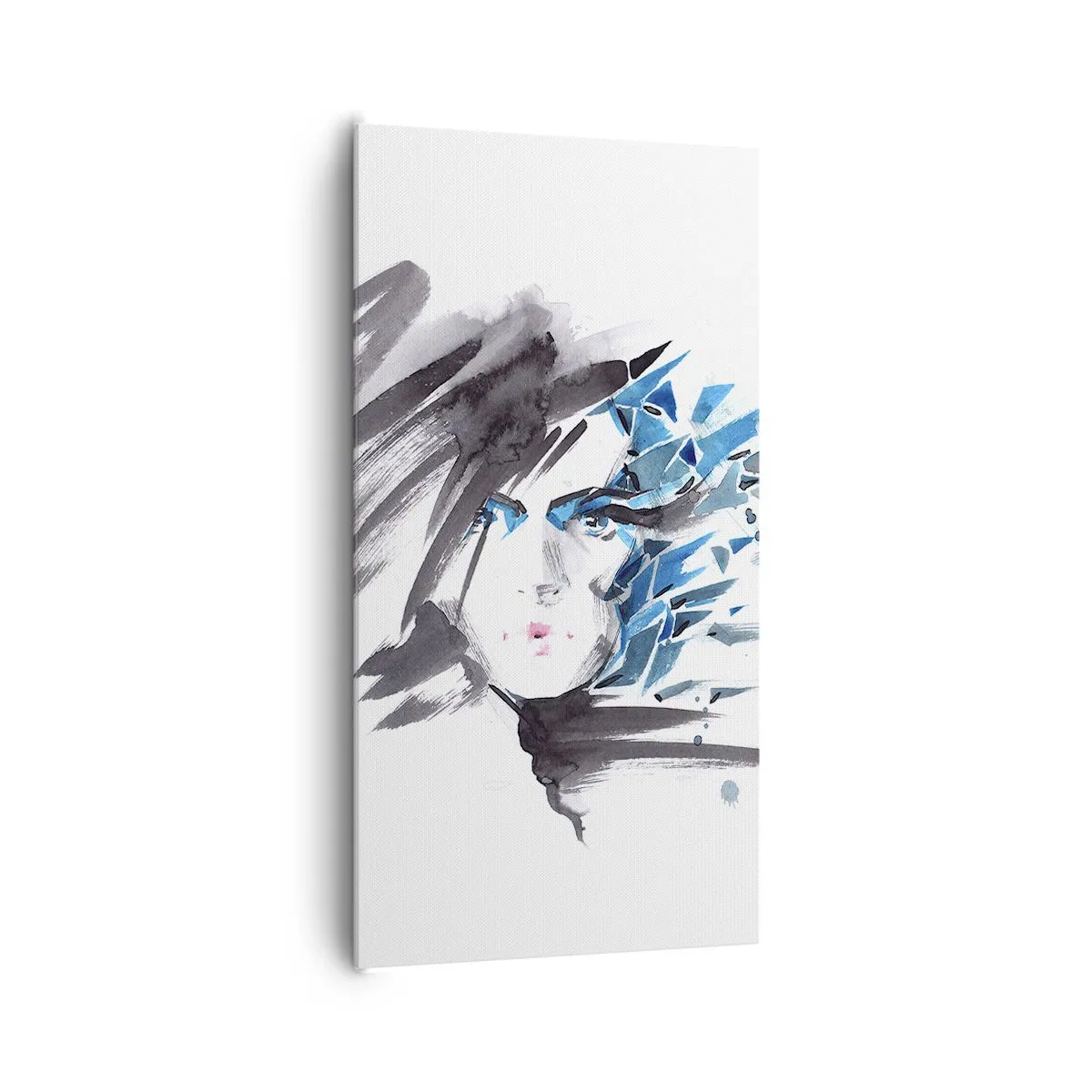 Quadro em tela - Retrato sensual em cinza e azul - 65x120 cm