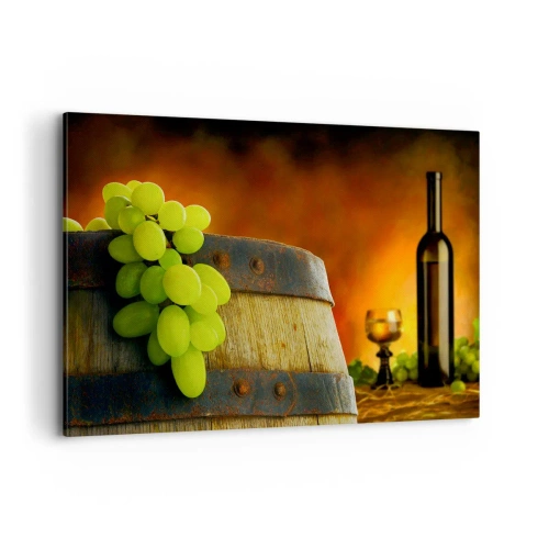 Quadro em tela - Natureza morta com uma garrafa de vinho e um cacho de uvas - 120x80 cm