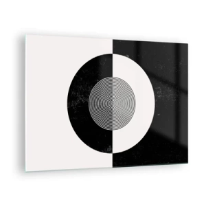 Quadro em vidro - Padrão geométrico de simetria em preto e branco - 70x50cm - Harmonia a preto e branco - Decoração de parede moderna para a sala de estar e quarto ARTTOR
