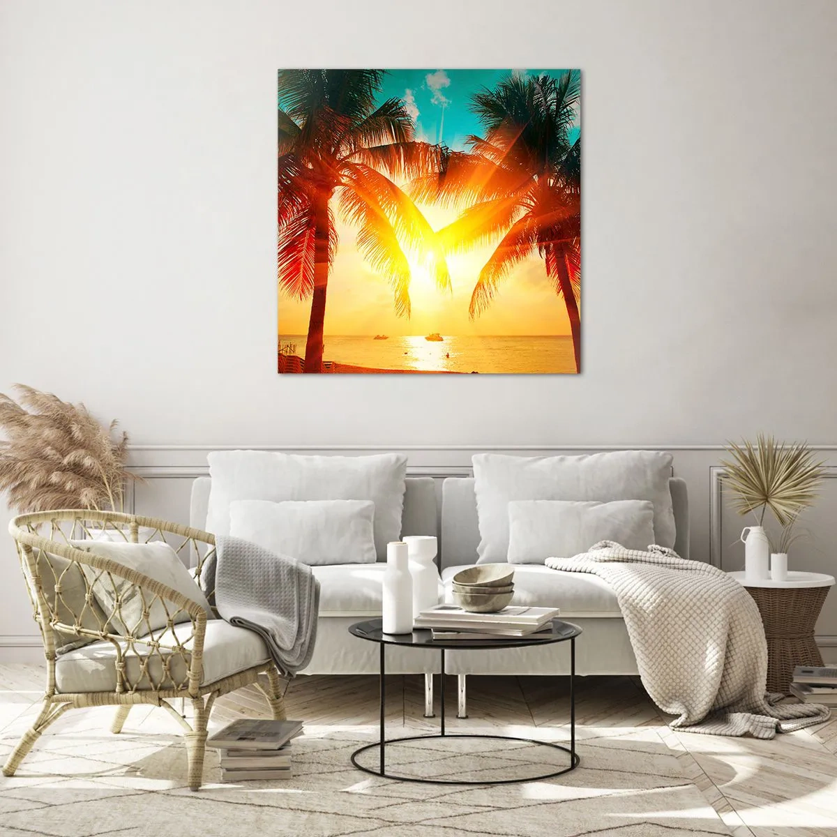 Quadro em vidro - Casal exótico - 70x70 cm