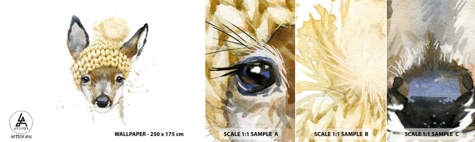 Amostra de Papel de Parede Standard Eco - Para o inverno na floresta - Para crianças, Ovas, Gráficos - 100x30 cm