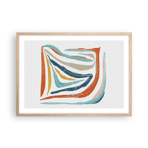 Pôster com moldura de carvalho claro - Abstração com um sorriso amigável - 70x50 cm