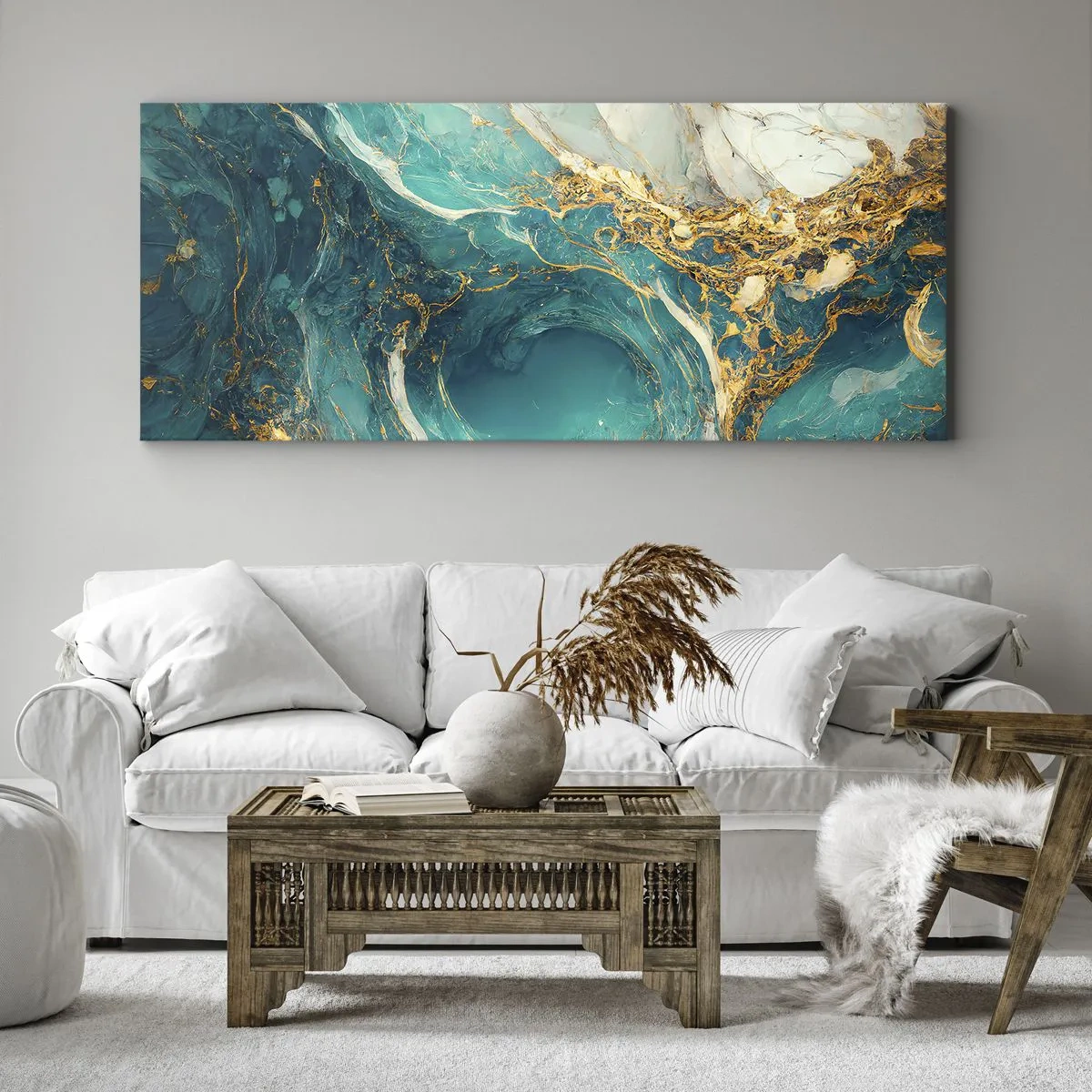Quadro em tela - Composição com veios d'ouro - 120x50 cm
