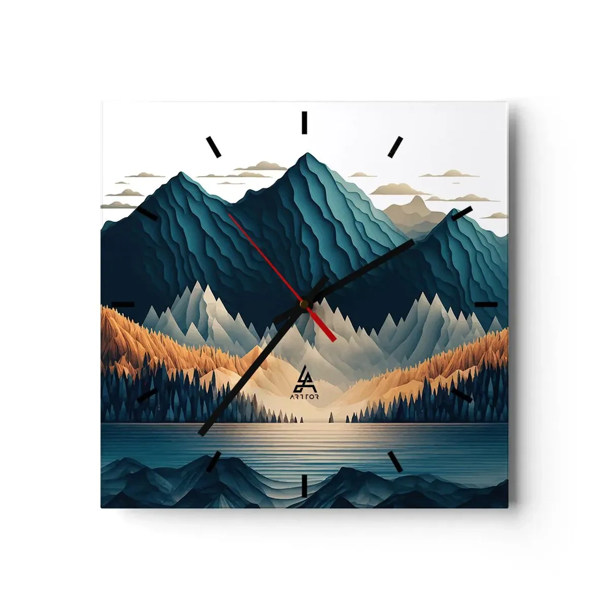 Relógio de parede - Relógio em vidro - Paisagem montanhosa perfeita - 30x30 cm
