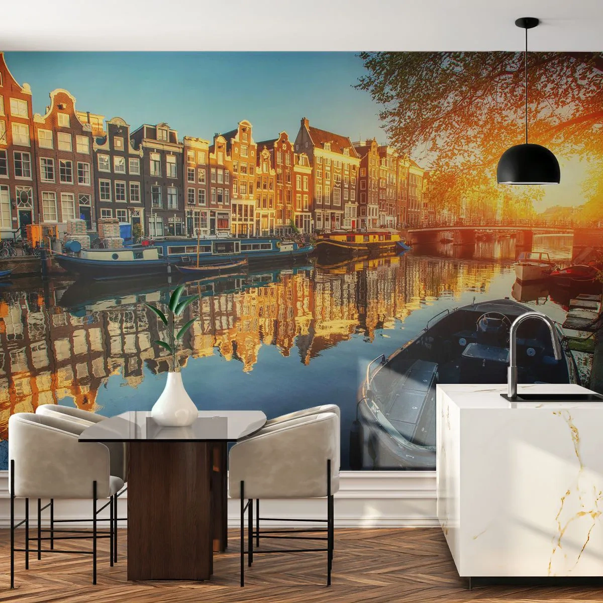 Papel de Parede Premium Canvas - Manhã em Amsterdã - Cidade, Amsterdã, Arquitetura - 400x280 cm