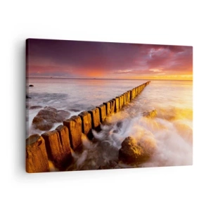 Quadro em tela - Uma paisagem pitoresca à beira-mar ao pôr do sol - 70x50cm - A suavidade das ondas - Decoração de parede moderna para a sala de estar e quarto ARTTOR
