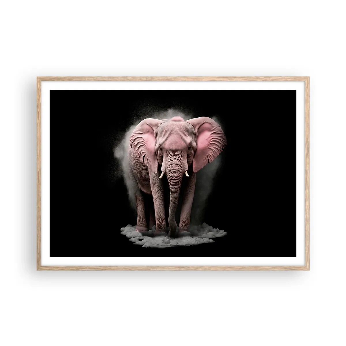 Pôster com moldura de carvalho claro - Não pense em um elefante rosa! - 100x70 cm
