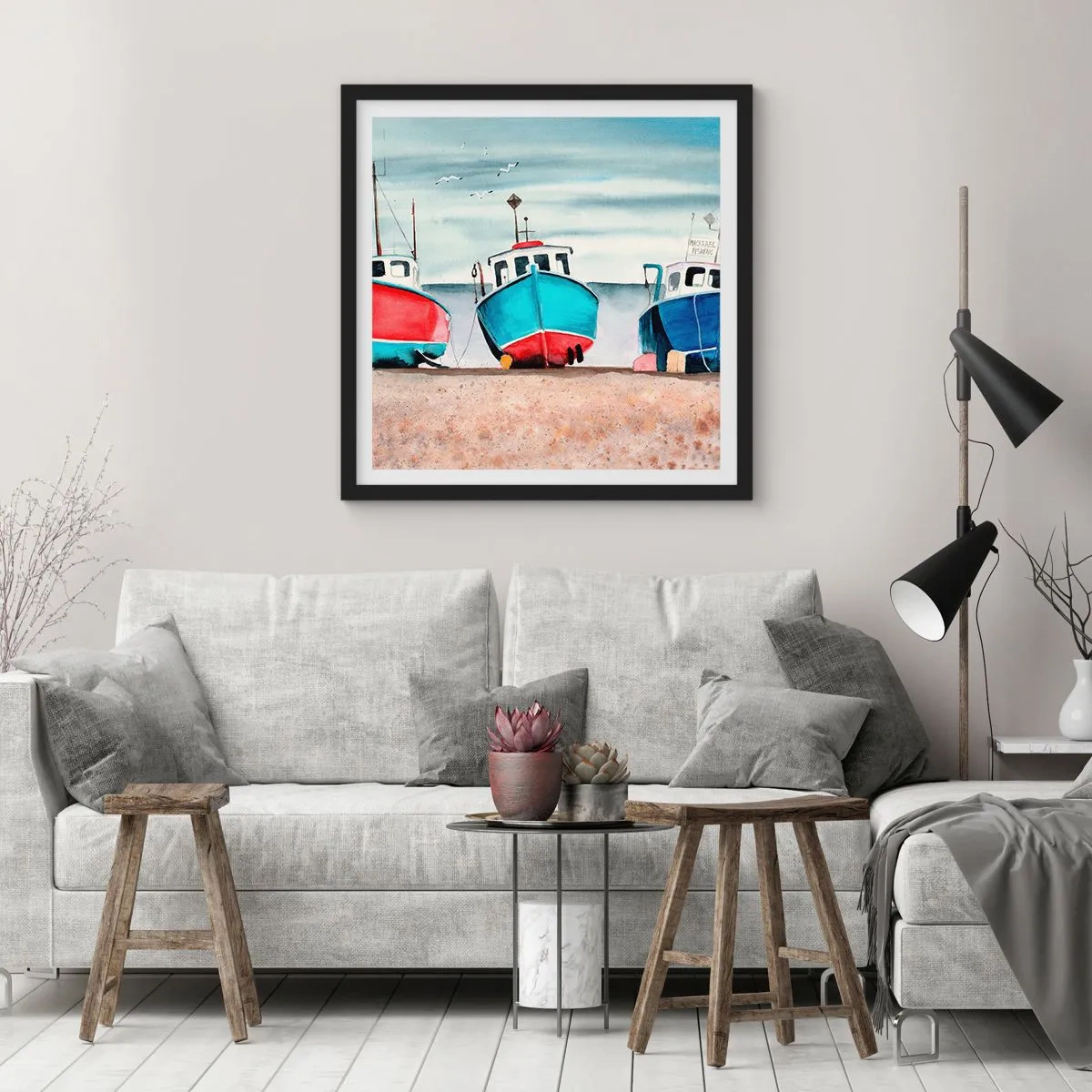 Pôster com moldura preta - Pronto para pescar - 60x60 cm