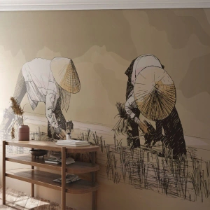 Papel de Parede Premium Canvas - Boa colheita  - Ásia, Plantação de Arroz, Arrozal - 200x140 cm