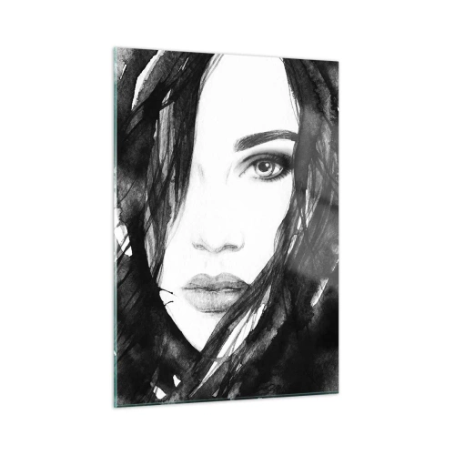 Quadro em vidro - Retrato de uma dama a preto e branco - 50x70 cm