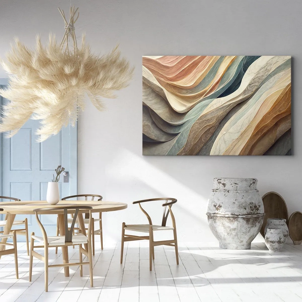 Quadro em tela - Ondas abstratas em tons pastéis - 70x50cm - O momento antes da mudança - Decoração de parede moderna para a sala de estar e quarto ARTTOR