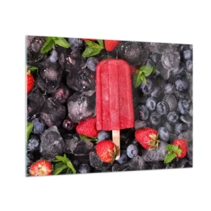 Quadro em vidro - Um pedaço de gelo entre frutas congeladas e folhas de hortelã - 70x50cm - O sabor de um verão quente - Decoração de parede moderna para a sala de estar e quarto ARTTOR