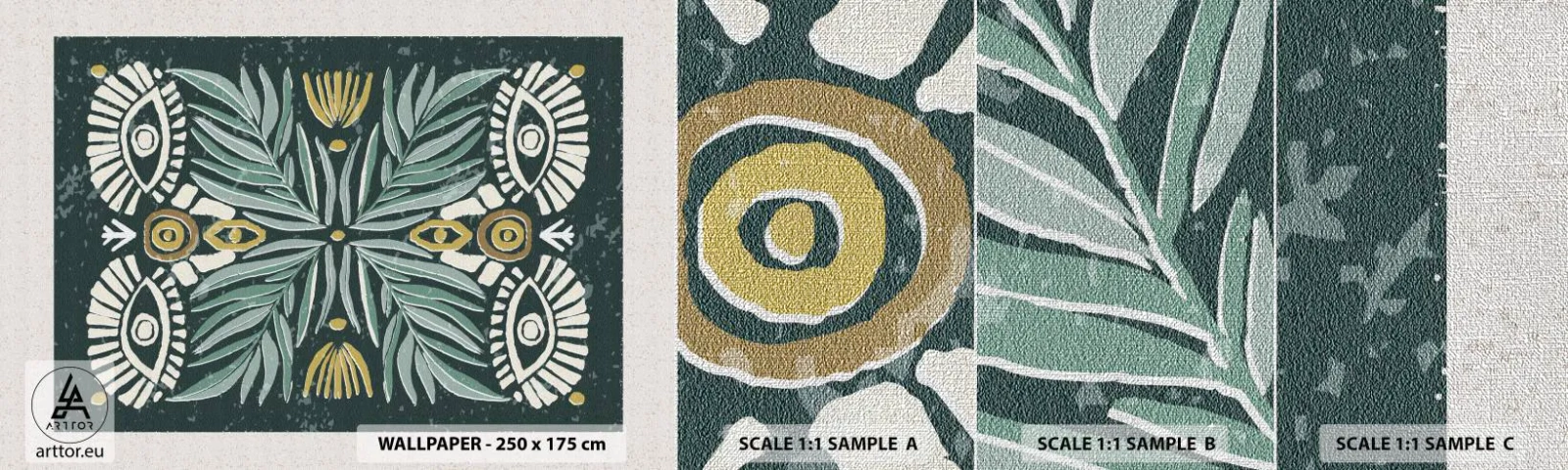 Amostra de papel de parede Premium Canvas - Como um recorte folclórico - Boho, Padrão, Botânica - 100x30 cm