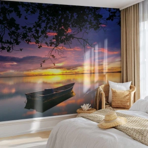 Papel de Parede Premium Canvas - Parece que estás pendurado no meio do céu… - Paisagem, Pôr do sol, Lago - 350x256 cm