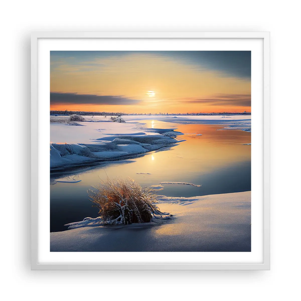 Pôster em moldura branca - Pôr do sol de inverno - 60x60 cm