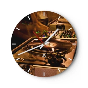 Relógio de parede - Relógio em vidro - Toca-discos e mixer para DJ com iluminação dinâmica - 30x30cm - Sente esse poder? - Decoração de parede moderna para a sala de estar, cozinha e quarto ARTTOR