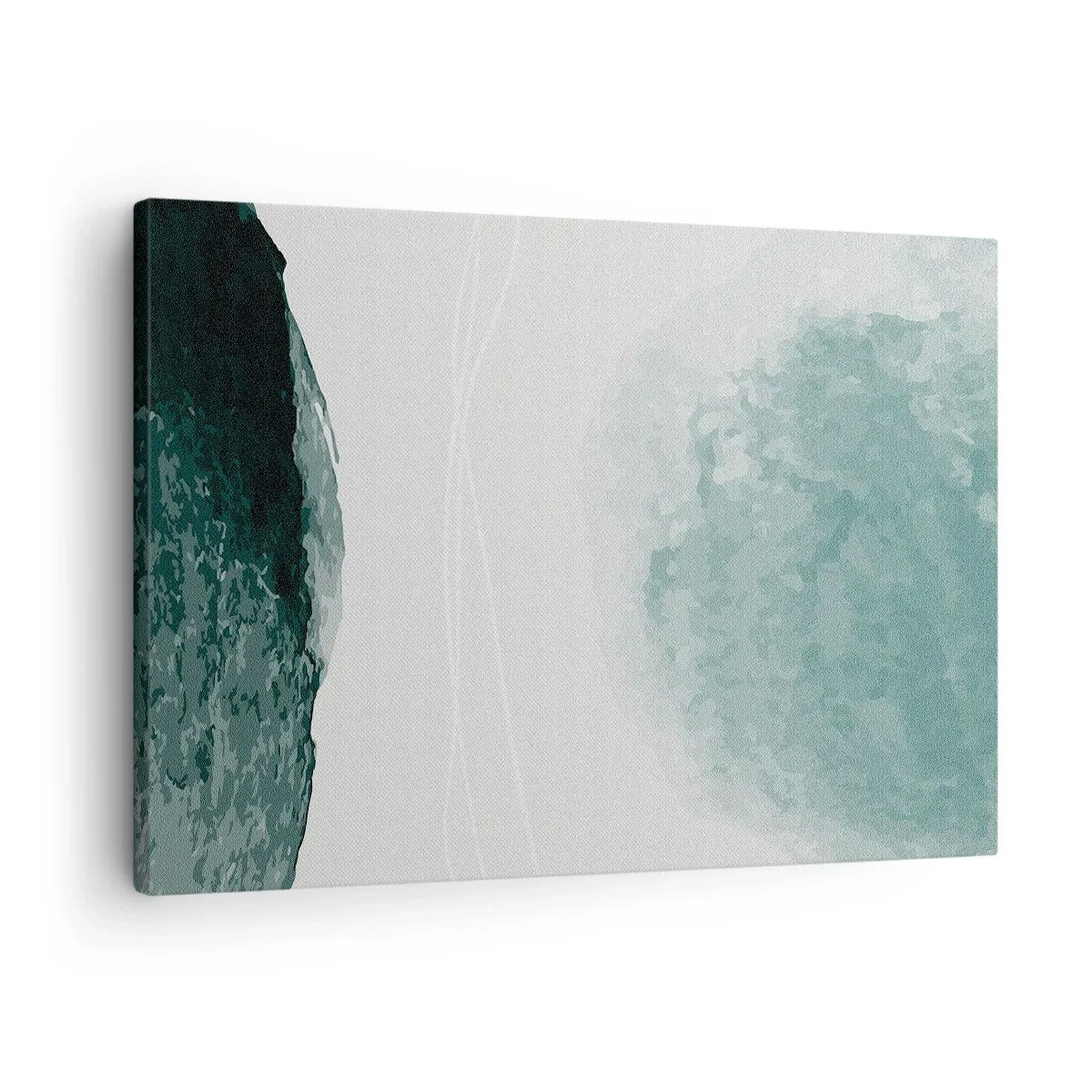 Quadro em tela - Uma delicada composição abstrata em tons de verde com formas sutis sobre um fundo claro. - 70x50cm - Encontro com a neblina - Decoração de parede moderna para a sala de estar e quarto ARTTOR