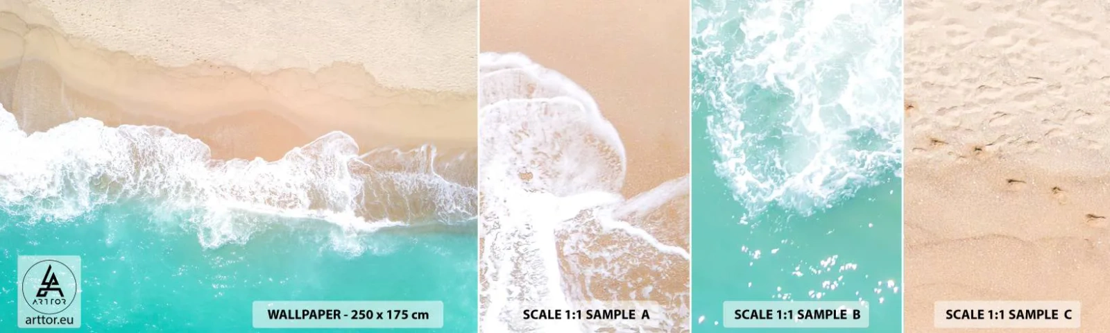 Amostra de papel de parede autocolante Deluxe Sticker - Toque carinhoso - Paisagem, Onda do mar, Praia - 100x30 cm