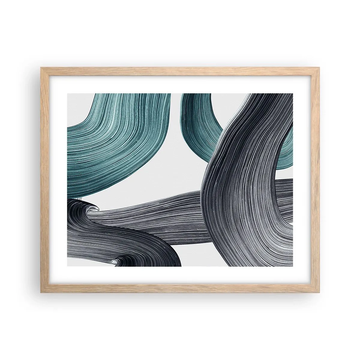 Pôster com moldura de carvalho claro - Trilhas esmeralda e preta - 50x40 cm