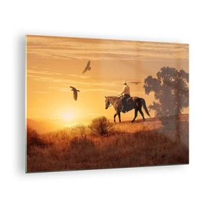 Quadro em vidro - Sozinho pela pradaria - 70x50cm - Sozinho em toda a pradaria - Decoração de parede moderna para a sala de estar e quarto ARTTOR