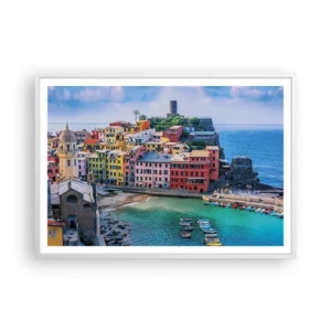 Pôster em moldura branca - Cidade mágica mediterrânea - 100x70 cm