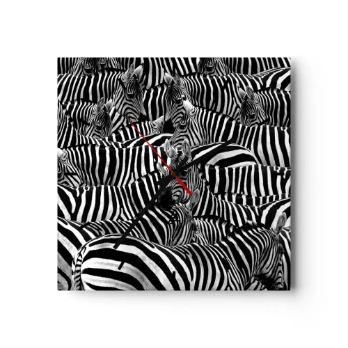 Relógio de parede - Relógio em vidro - Retrato de grupo em listras - 30x30 cm