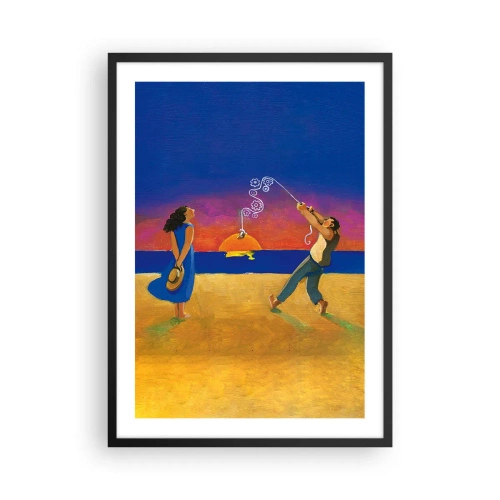 Pôster com moldura preta - Figuras na praia durante o pôr do sol - 50x70cm - Mais do que uma estrela do céu - Decoração de parede moderna para a sala de estar e quarto ARTTOR