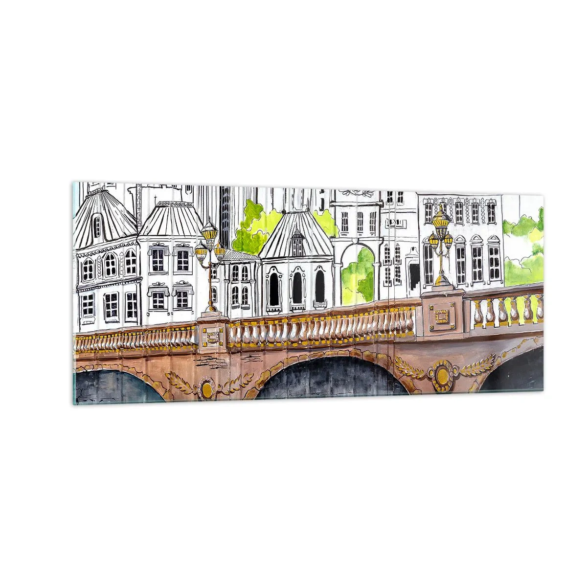 Quadro em vidro - Cidade pintada - 100x40 cm