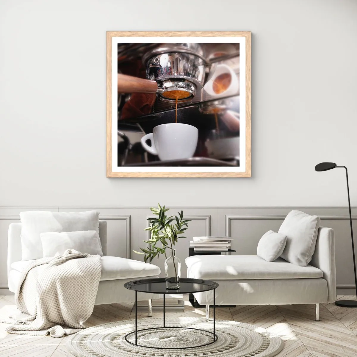 Pôster com moldura de carvalho claro - Boa hora do dia - 40x40 cm