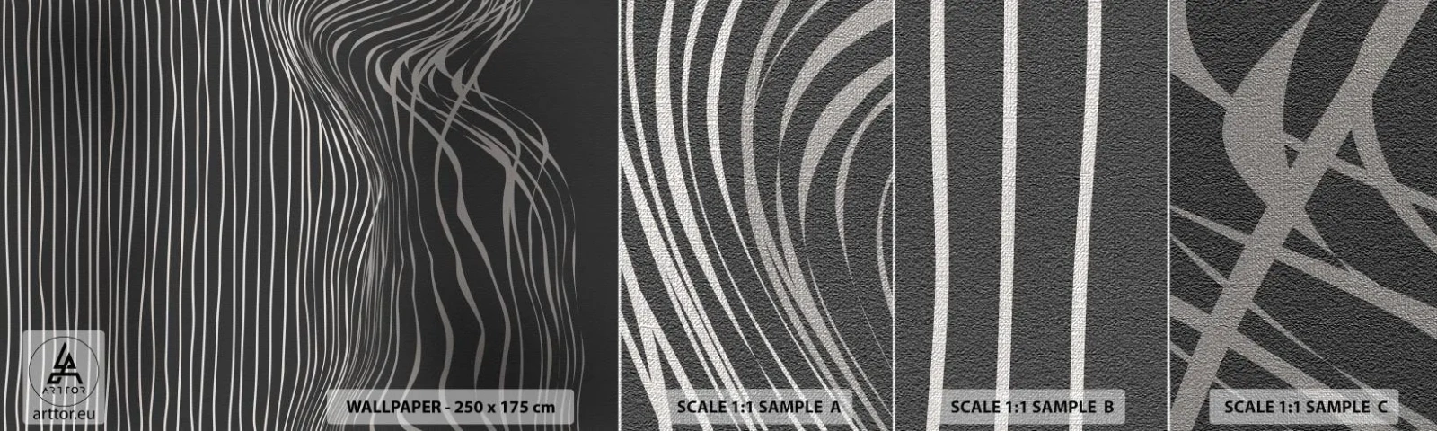 Amostra de papel de parede Premium Canvas - Ritmo e sotaque - Abstração, Pedaço, Preto e branco - 100x30 cm