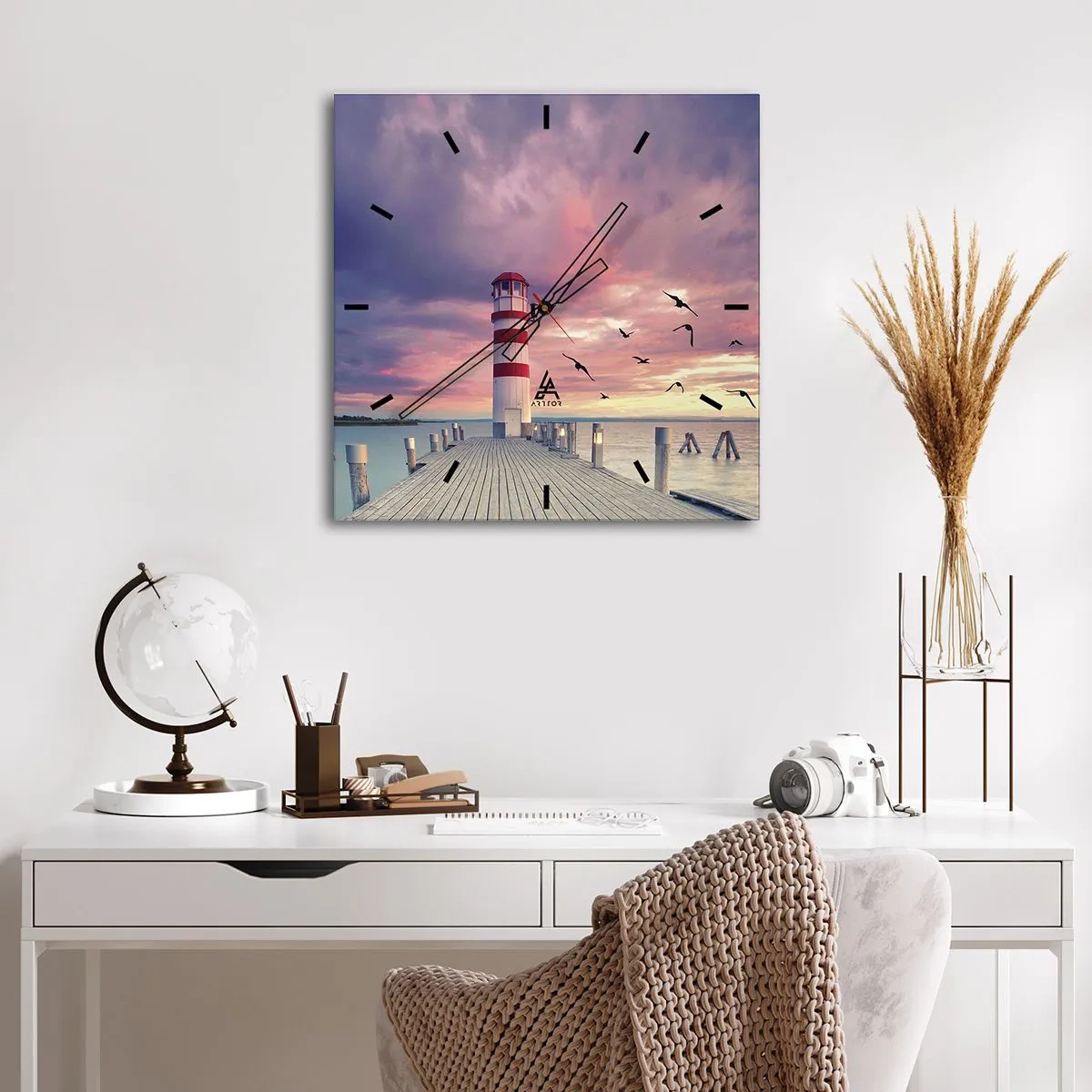 Relógio de parede - Relógio em vidro - Hora de ir ao porto - 40x40 cm