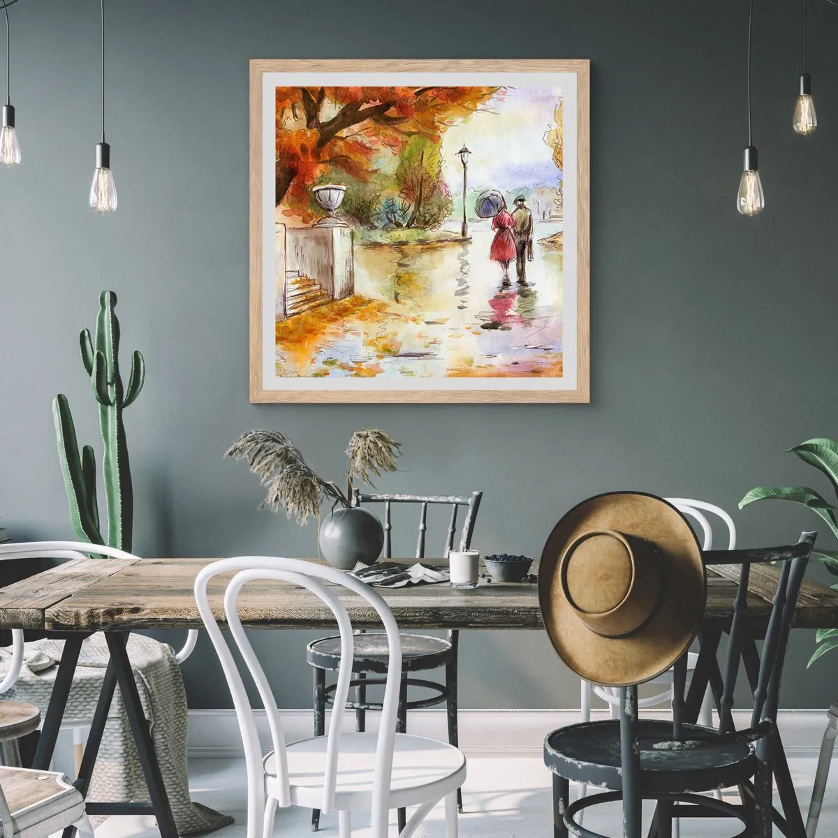 Pôster com moldura de carvalho claro - Outono romântico no parque - 60x60 cm