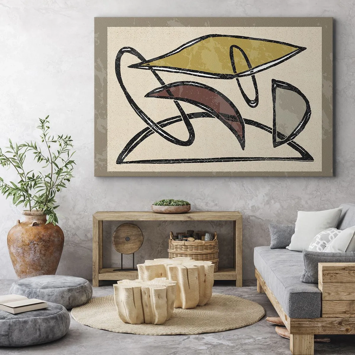Quadro em tela - Abstração com formas geométricas e cores suaves - 70x50cm - Verticais e horizontais - Decoração de parede moderna para a sala de estar e quarto ARTTOR