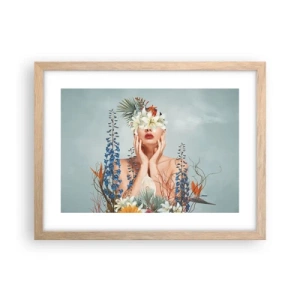 Pôster com moldura de carvalho claro - Mulher – flor - 40x30 cm