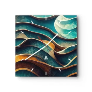 Relógio de parede - Relógio em vidro - Meandros de azul - 30x30 cm