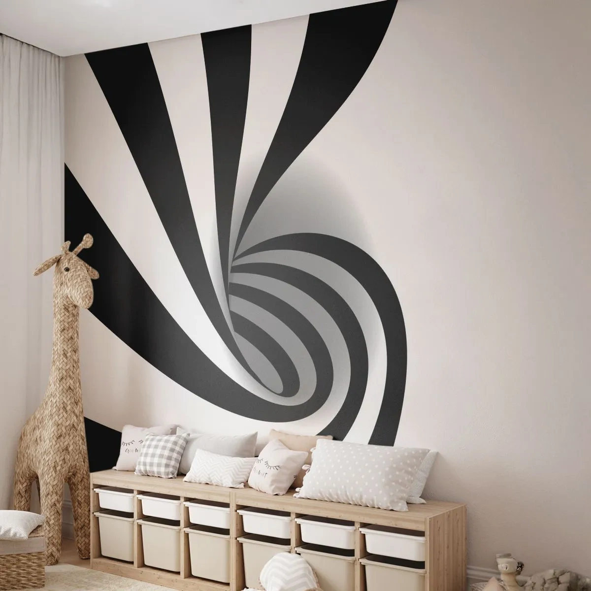 Papel de Parede Autocolante Deluxe Sticker - No entanto, gira - Abstração, Gráficos, Preto e branco - 250x175 cm