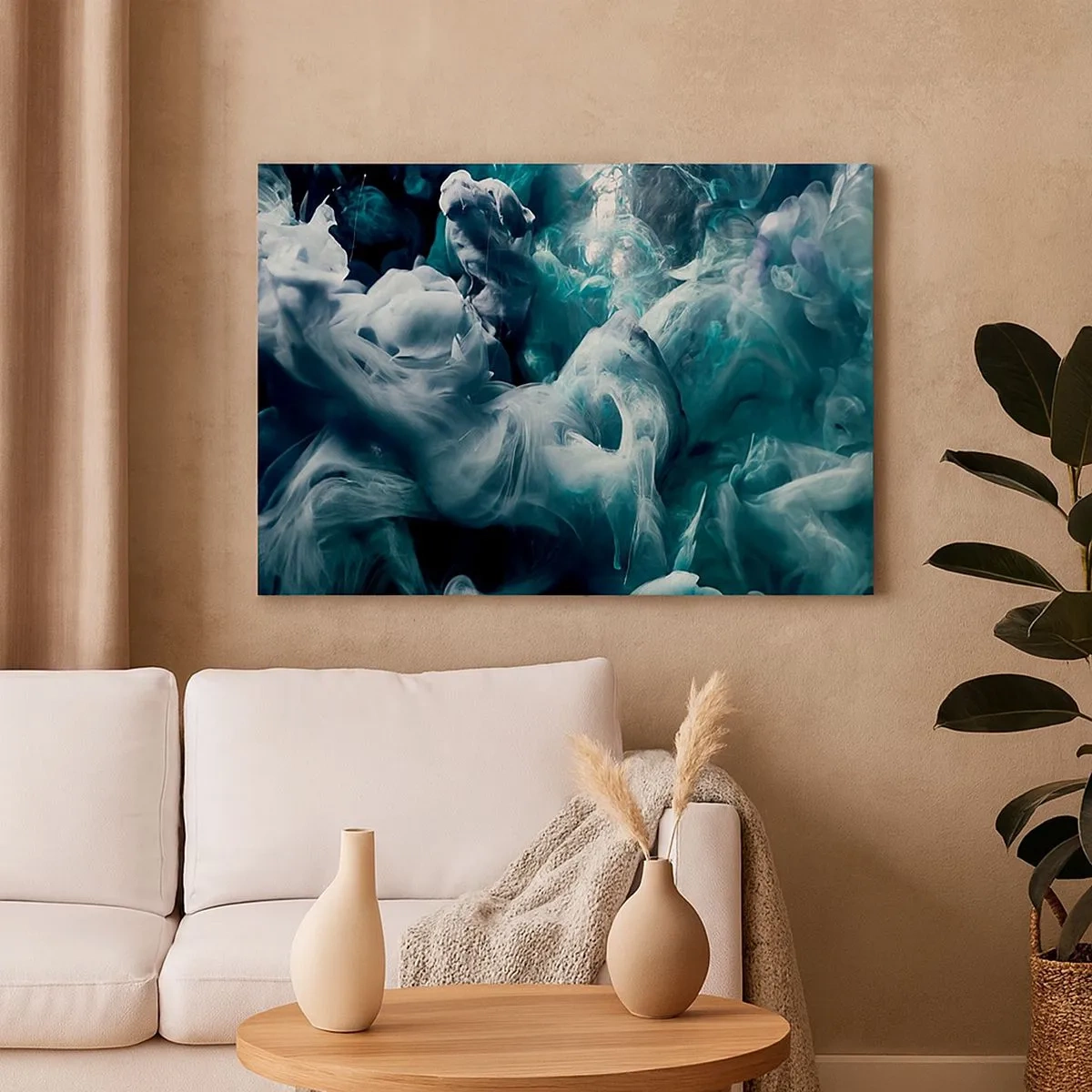 Quadro em tela - Ondas abstratas dinâmicas em tons de azul e branco - 70x50cm - Movimento de cores - Decoração de parede moderna para a sala de estar e quarto ARTTOR