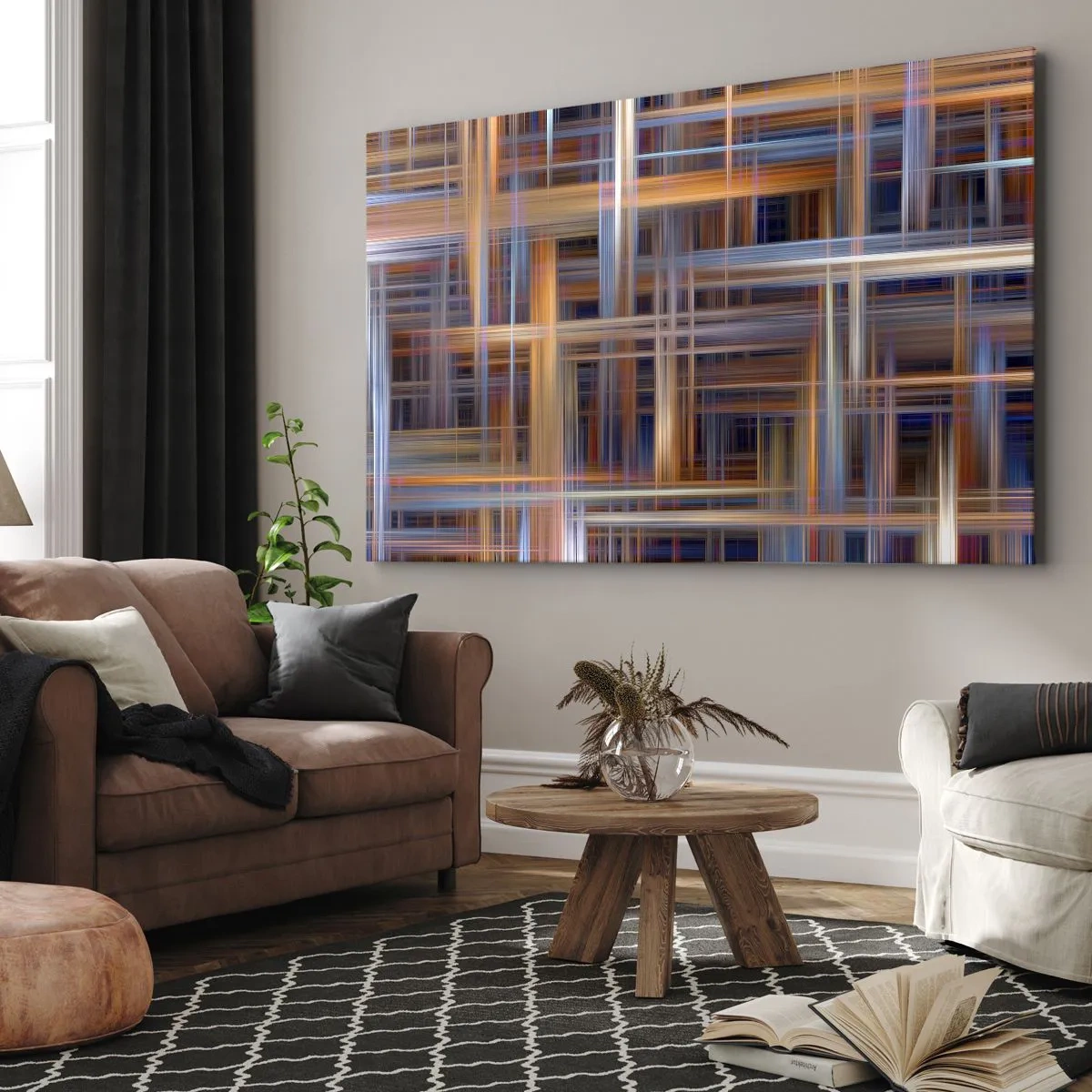 Quadro em tela - Padrões geométricos abstratos em cores pastel - 70x50cm - Tecido de luz - Decoração de parede moderna para a sala de estar e quarto ARTTOR