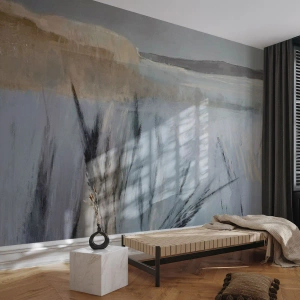 Papel de Parede Standard Eco - Campos de grama de inverno pictóricos contra um céu pastel - 100x70cm - Campos de inverno - Decoração de parede moderna para a sala de estar e quarto ARTTOR