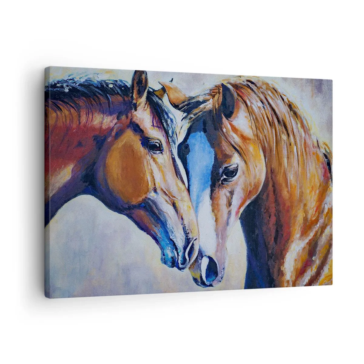 Quadro em tela - Uma representação pictórica de dois cavalos em um ambiente amigável. - 70x50cm - Isso é amizade? Isso é amor? - Decoração de parede moderna para a sala de estar e quarto ARTTOR
