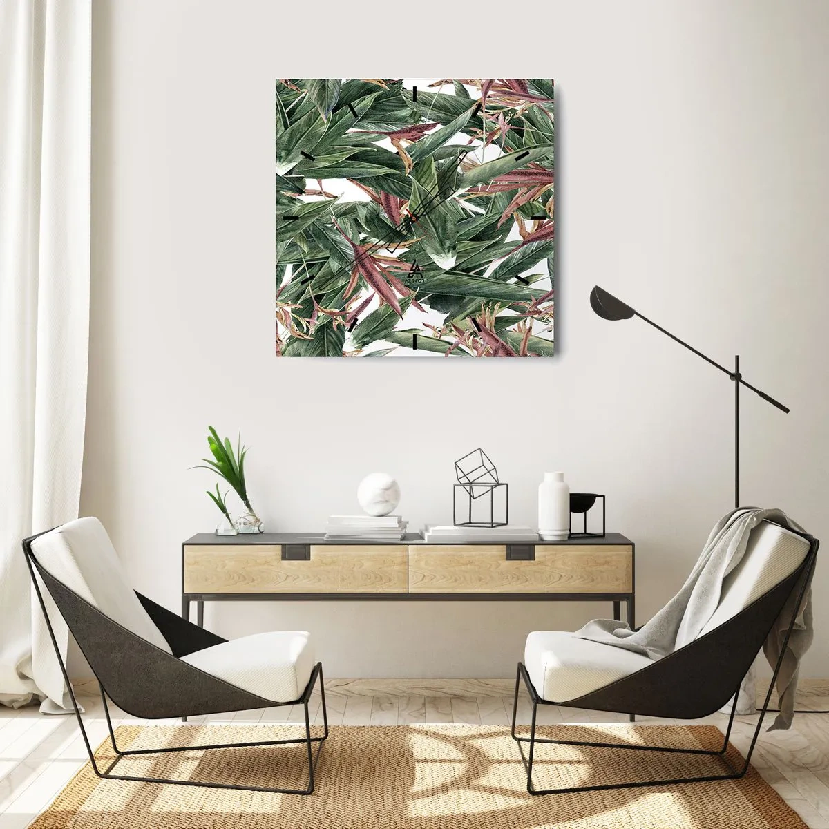 Relógio de parede - Relógio em vidro - Matagal esmeralda-lilás - 30x30 cm