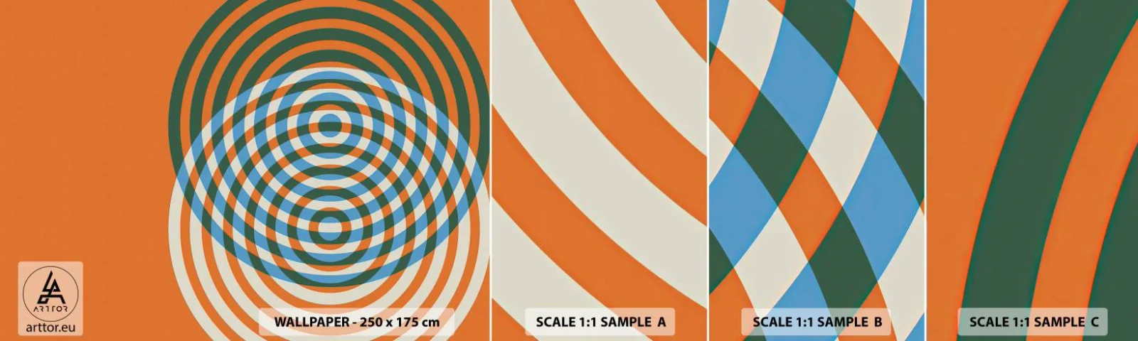 Amostra de papel de parede autocolante Deluxe Sticker - Variação circular abstrata - Abstração, Pedaço, Distritos - 100x30 cm