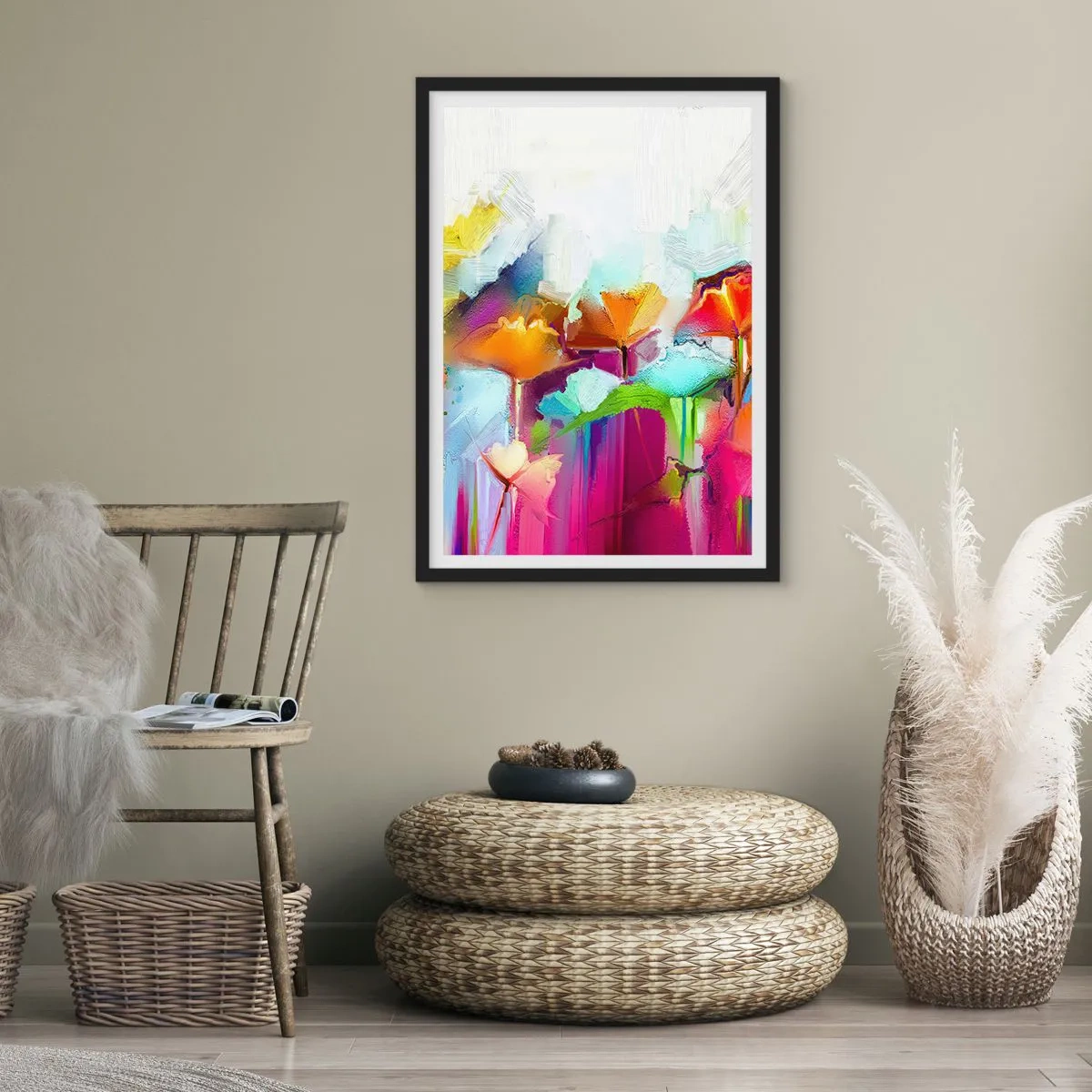 Pôster com moldura preta - O arco-íris floresceu - 40x50 cm