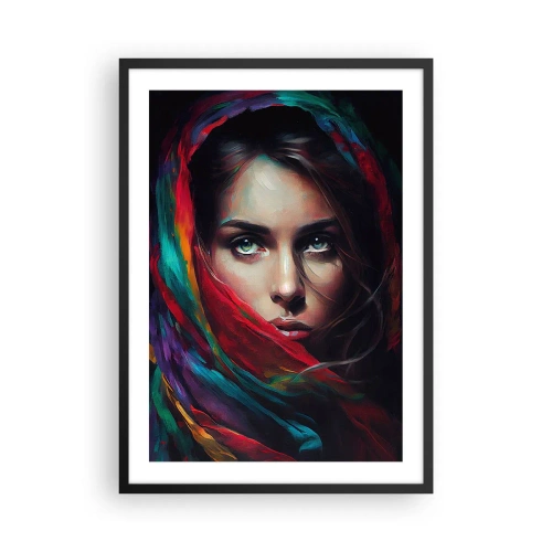 Pôster com moldura preta - Retrato de uma mulher com um lenço colorido - 50x70cm - Mistério de olhos verdes - Decoração de parede moderna para a sala de estar e quarto ARTTOR