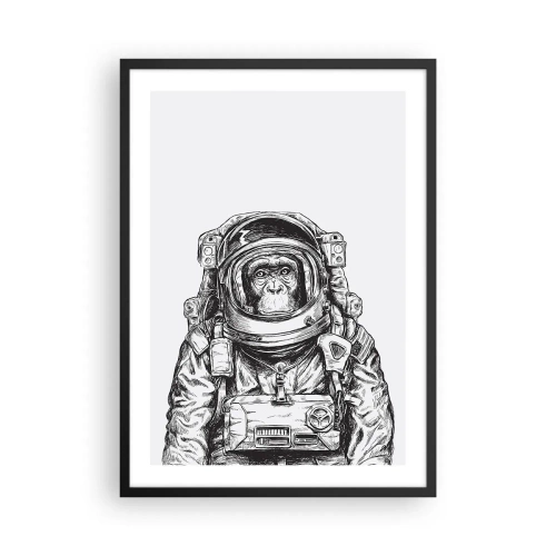 Pôster com moldura preta - Um macaco em um traje espacial em um fundo branco - 50x70cm - Evolução alternativa - Decoração de parede moderna para a sala de estar e quarto ARTTOR