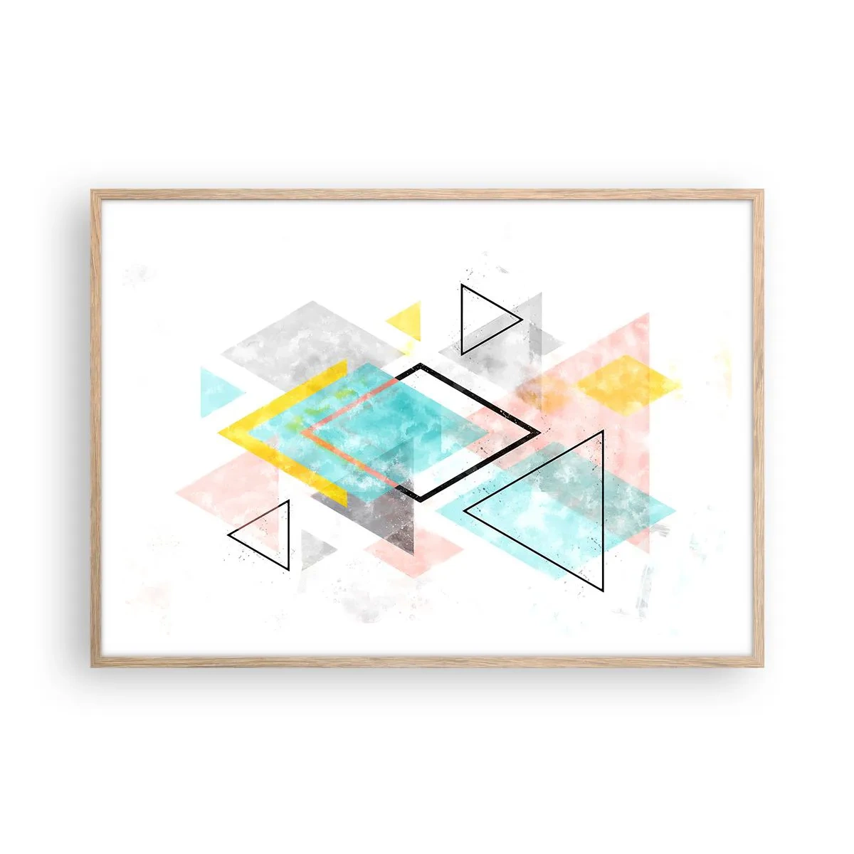 Pôster com moldura de carvalho claro - Jogo geométrico - 100x70 cm