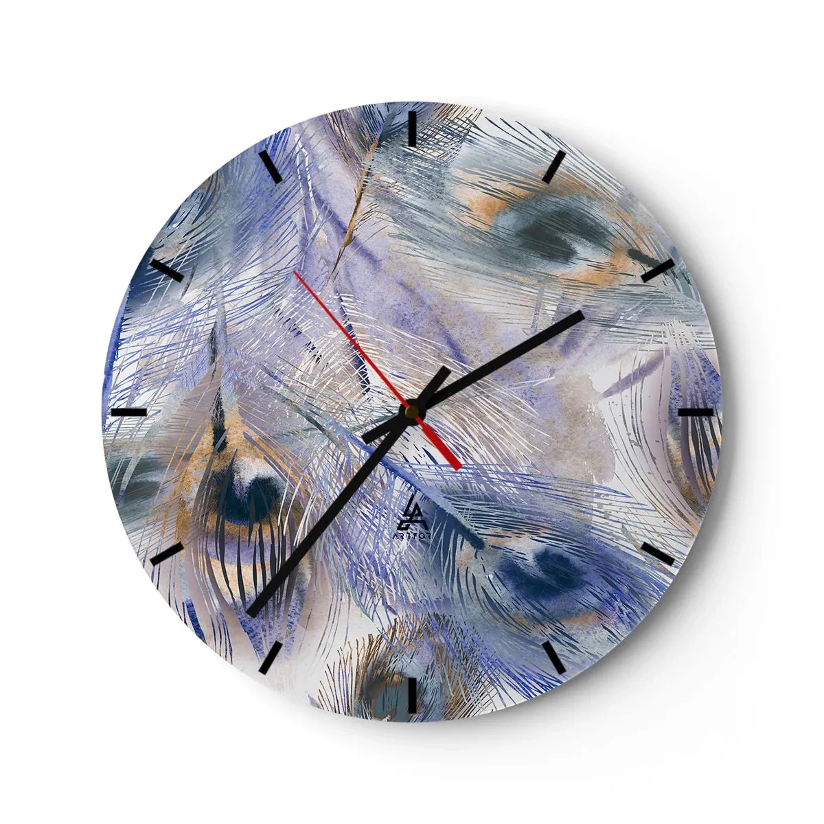 Relógio de parede - Relógio em vidro - Uma composição inspirada em penas de pavão em um estilo artístico - 30x30cm - Composição do pavão - Decoração de parede moderna para a sala de estar, cozinha e quarto ARTTOR