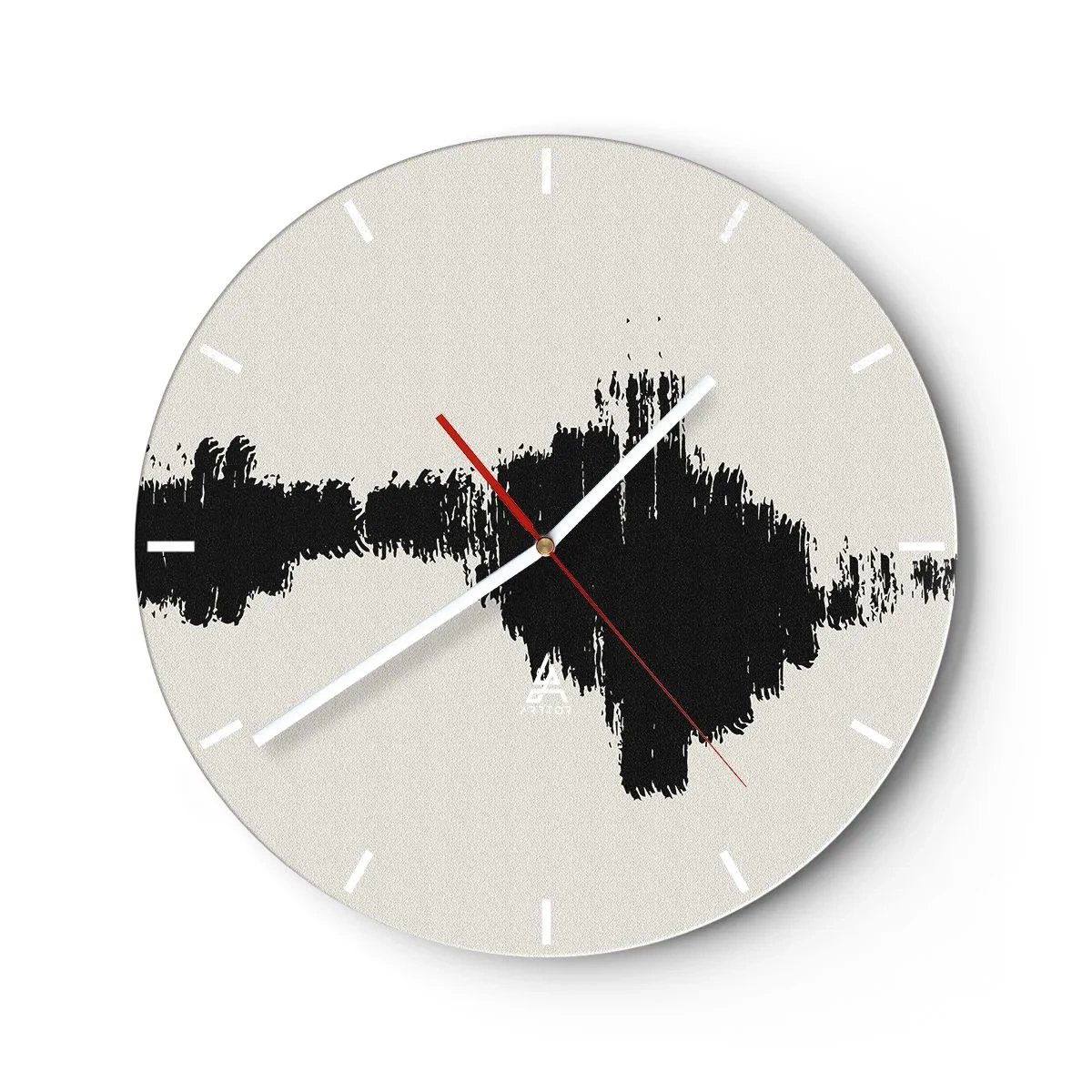 Relógio de parede - Relógio em vidro - Pincelada preta sobre fundo claro em estilo abstrato - 30x30cm - Vibrações da imaginação - Decoração de parede moderna para a sala de estar, cozinha e quarto ARTTOR